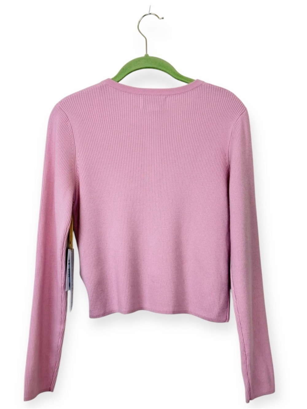 House of Harlow 1960 100% Extra Fine Merino Wool Pink Ribbed Cardigan NWT Small - Picture 8 of 9
